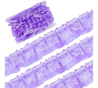 GORGECRAFT 12.51m Doppi Strati Nastro di Organza In Pizzo Raso Plissettato Bordo In Pizzo Rifinitura 25mm di Larghezza Viola Volant Chiffon Bordi Passamaneria Tessuto In Tulle per Stoffa Applique