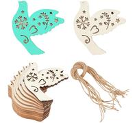 GORGECRAFT 12 set Da 7cm Colomba Della Pace Etichetta In Legno Non Rifinita Uccello Appeso Ritaglio In Legno Fette di Legno Vuote Etichette Regalo con Ornamenti In Corda di Iuta Artigianato per Natale