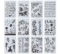 GORGECRAFT 12 Stile Edera Plastica Disegno Arte Stencil Riutilizzabile Modello Fate Della Vite Farfalle Libellule Alfabeto Numero Fiore Uccello Bordo Stencil per Legno Piastrelle Pavimento Mobili
