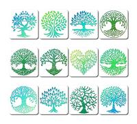 GORGECRAFT 12 Stili Albero Della Vita Stencil Ramo Pittura Stencil Riutilizzabile Albero Radice Foglie Modello Disegno Cuore Piante Naturali Bosco Scava Fuori Modelli per Dipingere su Legno