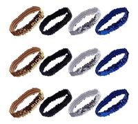 GORGECRAFT 12PCS Fascia per Capelli con Paillettes Elastico Bagliore Elasticizzato Brillante Scintillio Moda Fascia per Capelli Regolabile Set di Accessori per Donne Adolescenti Sport (4 colori)