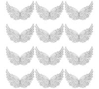 GORGECRAFT 12pz 10cm 3D Ali d'Angelo Glitterate di Natale Ornamenti in Plastica Argentata Fata Guardiana Decorazioni da Appendere All'Albero di Natale Toppe Ali per Artigianato Costume Festa Favori