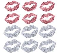 GORGECRAFT 12pz 2 Colori Strass Labbra Toppe Termoadesive Argento Rosso Bacio Cristallo Ricamo Cucito Toppa Diamanti Ricamato Hot Fix Applique per T-Shirt Abbigliamento Giacca Cappello Borsa Zaino