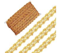 GORGECRAFT 13m di Pizzo A Treccia Metallica 25mm di Larghezza Nastro Ondulato A Fiore Decorato Bordo Veneziano In Oro con Paillettes Paillettes Pizzo Cucito Artigianale per Costumi Da Sposa Decor