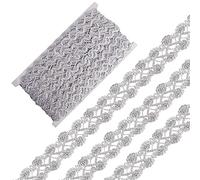 GORGECRAFT 13m di Pizzo A Treccia Metallica 25mm di Larghezza Nastro Ondulato Fiore Decorato Bordo Veneziano In Argento Bordo Veneziano con Paillettes Paillettes Pizzo Cucito Artigianale