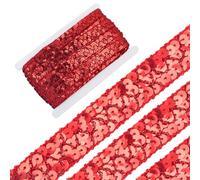 GORGECRAFT 14.2m Nastro di Pizzo Piatto con Paillettes Glitter Metallici Gimp Treccia Paillette Nastro di Pizzo Applicazione Rossa per Cucito Natale Halloween Decorazione di Nozze per La Casa