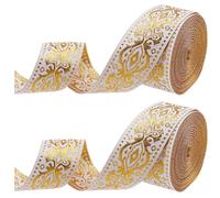 GORGECRAFT 14mX3.3cm Nastro Jacquard Metallico Oro Etnico Ricamato Raso Rotolo Doppio Lato Tessuto Boho Floreale Cucito Fettuccia Avvolgimento Cinghia per Artigianato Fai Da Te Decorazioni