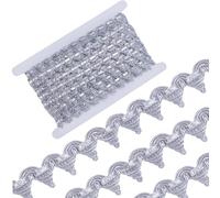 GORGECRAFT 15 Iarda di Finitura Treccia Argento 20 mm di Larghezza Gimp Metallico Frange Intrecciate Bordo in Pizzo Nastro Veneziano con Paillettes Triangolo Intrecciato Rifinitura Artigianale Cucito