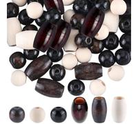 GORGECRAFT 150pz 2 Stili di Perline Distanziatrici in Legno Rotonde Naturali Bianco Nero Marrone Colori Perline con Foro Grande Sfuso Cilindro Ovale Grande Sfera di Legno Sciolta per Bracciali