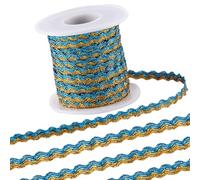 GORGECRAFT 15mX5mm RIC Rac Trim Nastro Bicolore Ondulato con Frange Piegate Finiture con Frange Intrecciate In Pizzo Metallico Tessuto Ondulato per Gioielli Confezioni Regalo Blu Cielo Profondo e Oro