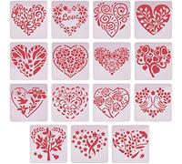 GORGECRAFT 15Pcs Stencil per Pittura A Cuore in Plastica Riutilizzabile Disegno Rettangolo Stencil Taglio Modello di Pittura Foglie Fiori Parole d'Amore per Matrimonio Matrimonio San Progetto