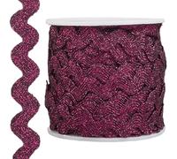 GORGECRAFT 16.5Yds Metallic Rick Rack 15mm Glitter RIC Rac Trim Nastro di Natale Zig Zag Scintillante Onda Piegatura Frangia Bordo Ondulato Tessuto per Cucire Abito da Sposa Rosso Viola Medio