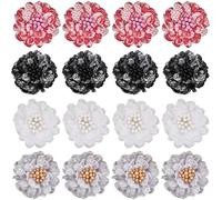 GORGECRAFT 16pz 4 Colori Piccolo Fiore di Stoffa 2.8cm Floreale da Cucire su Tessuto Mini Toppa Ricamata in Pizzo Applique Abito da Sposa Abbellimenti per Cappello Borsa Bambola Artigianato da Cucito