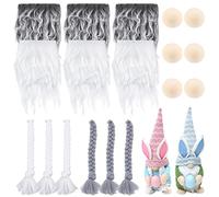 GORGECRAFT 18 Pezzi Barba Gnomo Palline di Legno Incompiute Trecce Kit Barba Nana Pelliccia Sintetica Barba Capelli Set per Fai Da Te Gnomo Fatto A Mano Toppe e Stemmi Artigianali, Grigio+Bianco