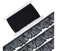 GORGECRAFT 18M Nastro In Pizzo Elasticizzato 3.5cm di Larghezza Nastro In Pizzo Elastico Rete Tulle Bordo Arricciato Passamaneria per Frange Abbigliamento Applique Decorazione di Nozze Confezione Nero