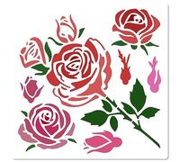 GORGECRAFT 18x18cm Rose Fiori Stencil Fiori Bouquet Modelli Boccioli Floreali Foglie Motivo Quadrato Plastica Stencil Segno per Dipingere su Tela Tessuto Scrapbooking Creazione di Carte Fai Da Te