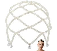 GORGECRAFT 1920s Copricapo in Maglia di Perle Cappello Catena per Capelli Bianco Ruggenti 20s Grande Gatsby per Capelli per Feste Catena per Capelli Cappello Cosplay Donne Halloween Artistica