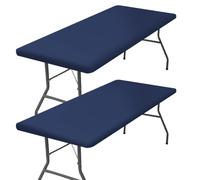 GORGECRAFT 2 Confezione da Tovaglia Rettangolare da Picnic Impermeabile Elastica Adatta per Tavoli da 6 Piedi Tovaglia in Tessuto Lavabile e Lavabile per Banchetti da Campeggio Blu Marino 182x75cm