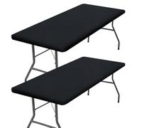 GORGECRAFT 2 Confezione da Tovaglia Rettangolare da Picnic Impermeabile Elastica in Poliestere Adatta per Tavoli Pieghevoli da 6 Piedi Lavabile Lavabile per Banchetti da Campeggio Nero 182x75cm