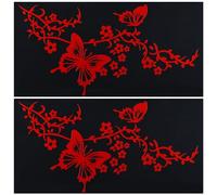 GORGECRAFT 2 Foglio Decalcomanie Farfalle Floreali Farfalle Che Si Baciano Ramo di Ibisco Decalcomania per Auto Vinile Riflettente Impermeabile Adesivi per Auto Camion Suv Wall Art Laptop Rosso