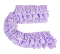 GORGECRAFT 2 iarda*11cm di Pizzo Plissettato A 3 Strati Largo Nastro di Pizzo Increspato Floreale Ricamato con Bordi Raccolti e Passamaneria con Tessuto Chiffon Tulle per Abiti da Cucito, Lilla