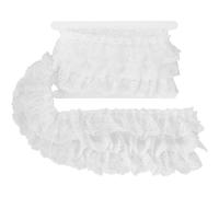 GORGECRAFT 2 iarda*11cm Nastro di Pizzo Increspato A 3 Strati di Chiffon Plissettato Pizzo Floreale Ricamato Arricciato Bordi Passamaneria con Tessuto di Tulle per Decorazioni di Abiti, Bianco