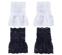 GORGECRAFT 2 Paia 2 Colori Maniche Finte Polsini in Cotone Guanti Corti in Pizzo Polsini Senza Dita Elasticizzati Accessorio per Costume Vittoriano per Guida Matrimonio Nuziale Prom Party Nero Bianco