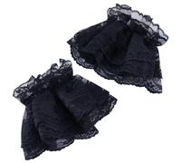 GORGECRAFT 2 Paia Polsini In Pizzo Lolita Nero Steampunk Polsini Da Ballo Guanti Da Sposa Senza Dita Maniche Finte con Increspature Accessorio per Costume Gotico Donne Festa di Nozze Abito Da Guida