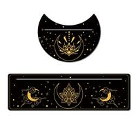 GORGECRAFT 2 Pezzi Porta Carte Tarocchi in Legno Porta Carte Tarocchi Nero 5" a Forma di Luna e 10" Carte Tarocchi Rettangolari in Legno Porta Altare Espositore Strumenti, Luna e Loto