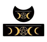 GORGECRAFT 2 Pezzi Porta Carte Tarocchi in Legno Porta Carte Tarocchi Nero 5" a Forma di Luna e 10" Carte Tarocchi Rettangolari in Legno Porta Altare Espositore Strumenti, Luna e Pentagramma