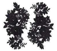 GORGECRAFT 2 pezzo 3D Fiore Applique In Pizzo Strass Perline Ricamato Toppa Da Cucire/Termoadesiva Toppa Nera con Motivo Floreale per Colletto In Stoffa per Matrimonio Abito Da Sposa Abbigliamento