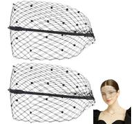 GORGECRAFT 2 Pezzo Velo A Rete Fascia per Capelli Nero Poliestere Velo da Sposa da Sposa Fascinator Vintage Fascia in Pizzo A Rete Tea Party Copricapo con Velo e Perline di Plastica per Le Donne