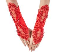 GORGECRAFT 2 pz Guanti in Pizzo Senza Dita 28cm Lunghi Guanti da Sposa Floreali da Sposa Opera 1920s Party Paillettes Lolita Guanto da Ballo Scaldabraccia Maniche per Donne Signore Spose Guida Rosso