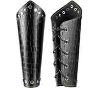 GORGECRAFT 2 pz Guanto In Pelle Polsino Protezioni per Braccio In Pelle Medievale Rivetto Vintage Lucertola Nera Grana PU Bracciali per Tiro con L'Arco Polsino per Halloween Cosplay Costumi