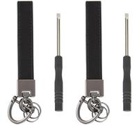 GORGECRAFT 2 set di Portachiavi In Pelle di Mucca Nera con Cacciavite In Metallo con Anello A D In Vera Pelle Cinturino Lungo Da Polso In Lega Portachiavi per Auto Chiavi Auto Portachiavi Fatto A Mano