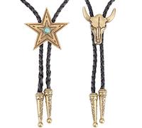 GORGECRAFT 2 Stili in Pelle Bolo Cravatta Cravatta Cavallo Mucca Teschio Texas Ranger Stella Catena Turchese Western Cowboy Corda Ciondolo Collana Gioielli Intrecciati di Halloween Accessori