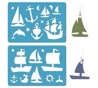 GORGECRAFT 2 Stili Orecchini per Barca A Vela Stencil Riutilizzabili Ritagli di Taglio Stencil Bussola Ancoraggio Delfino Nautico Modello Acrilico per Pittura Artigianale Gioielli Bracciale In Pelle