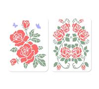 GORGECRAFT 20 * 30cm 2 Pezzi Stencil Rosa Plastica Pittura Floreale Grandi Fiori Stencil Riutilizzabili Modelli Disegno per Artigianato Fai da Te Pittura Legno Parete Tela Carta Decorazioni