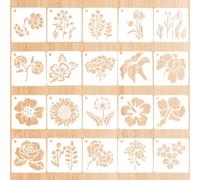 GORGECRAFT 20 Kit di Stencil Floreali 7.6x7.6cm in Plastica Pet Riutilizzabili Stencil Floreali Botanici Modelli di Disegno Traforati per Album di Ritagli Pittura su Legno Pareti Pavimenti Mobili