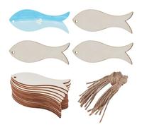 GORGECRAFT 20 pz Pendenti Ritagliati In Legno di Pesce Etichette di Natale In Legno Fette Appese Ornamenti Set con Corde Forate per Artigianato Matrimonio Natale Compleanno Festa A Tema Arti