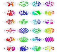 GORGECRAFT 24 Pz Stencil per Pittura per Il Viso Modello per Pittura Del Corpo Natale Tema Pasqua Alce Babbo Natale Pupazzo di Neve Uovo Foglia di Coniglio Motivo Floreale Stencil per Tatuaggi Morbidi