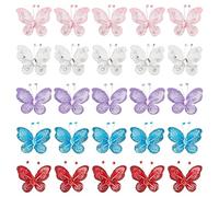 GORGECRAFT 25PCS 5 Colori Organza Farfalle con Filo e Strass Tessuto Farfalla Decorazione Glitter Nylon Mesh Farfalle Rifiniture In Pizzo per La Festa Nuziale Abbigliamento Ornamenti Artigianato