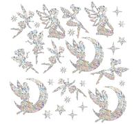 GORGECRAFT 26PCS Angelo Finestra Aderisce Fata Anti Collisione Luna Stella Arcobaleno Vetrofanie Adesivi per Uccelli Strike Decalcomanie Pellicola Prismatica Prismatica Non Adesiva