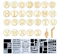 GORGECRAFT 28 Set di Punte per Pirografia in Oro Opaco Lettere Maiuscole Dell'Alfabeto Marchio Timbri A Caldo Cavi Punte in Ferro 6 Modelli di Stencil da Disegno per Strumenti di Goffratura Fai da Te
