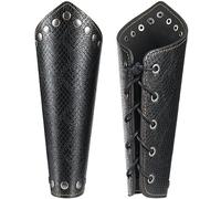 GORGECRAFT 2PCS Guanti in Pelle Polsini per Tiro con L'Arco Medievali Rivetti Vintage Pelle di Serpente Nera Grana PU Bracciale in Pelle per Armatura per Halloween Giochi di Ruolo All'Aperto