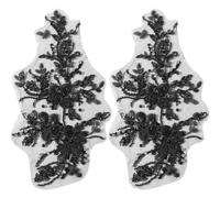 GORGECRAFT 2pz 3D Perle Fiore Garza Ricamo Pizzo Applique Paillettes Perline Toppe In Stoffa Nera Cucire su Tessuto Floreale Toppa Colletto per Abito Da Sposa Abito Da Sposa Abbigliamento