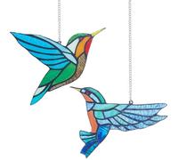GORGECRAFT 2pz Acchiappasole A Forma di Colibrì in Acrilico Blu con Uccelli Acchiappasole per Interni da Appendere alle Finestre con Catena per Albero di Natale Stanza Giardino per La Casa