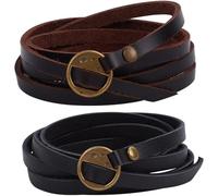 GORGECRAFT 2pz Bracciale Avvolgente in Pelle di Mucca Nera da Donna Impilabile 5 avvolte Intorno al Cerchio in Vera Pelle Boho Vintage Punk 6mm Polsino con Cinturino Lungo per Donne Gioielli Fatti