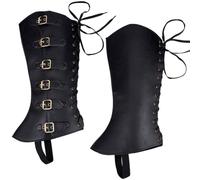 GORGECRAFT 2pz Ghette per Le Gambe da Cavaliere Copristivali Medievali Steampunk in Similpelle con Cinturini con Fibbia Fasce per Le Gambe Accessori per Scarpe Halloween Cosplay Costume Vichingo Nero
