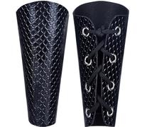 GORGECRAFT 2pz Guanti In Pelle Bracciale Medievale Protezioni per Le Braccia Retro Rinascimentale Nero Modello A Scaglie di Pesce Goffratura Regolabile Bracciale In Pelle PU Armatura Polsino Halloween